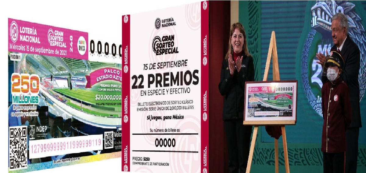 Conoce los premios y costo del boleto de la Loterí­a Nacional del 15 de septiembre