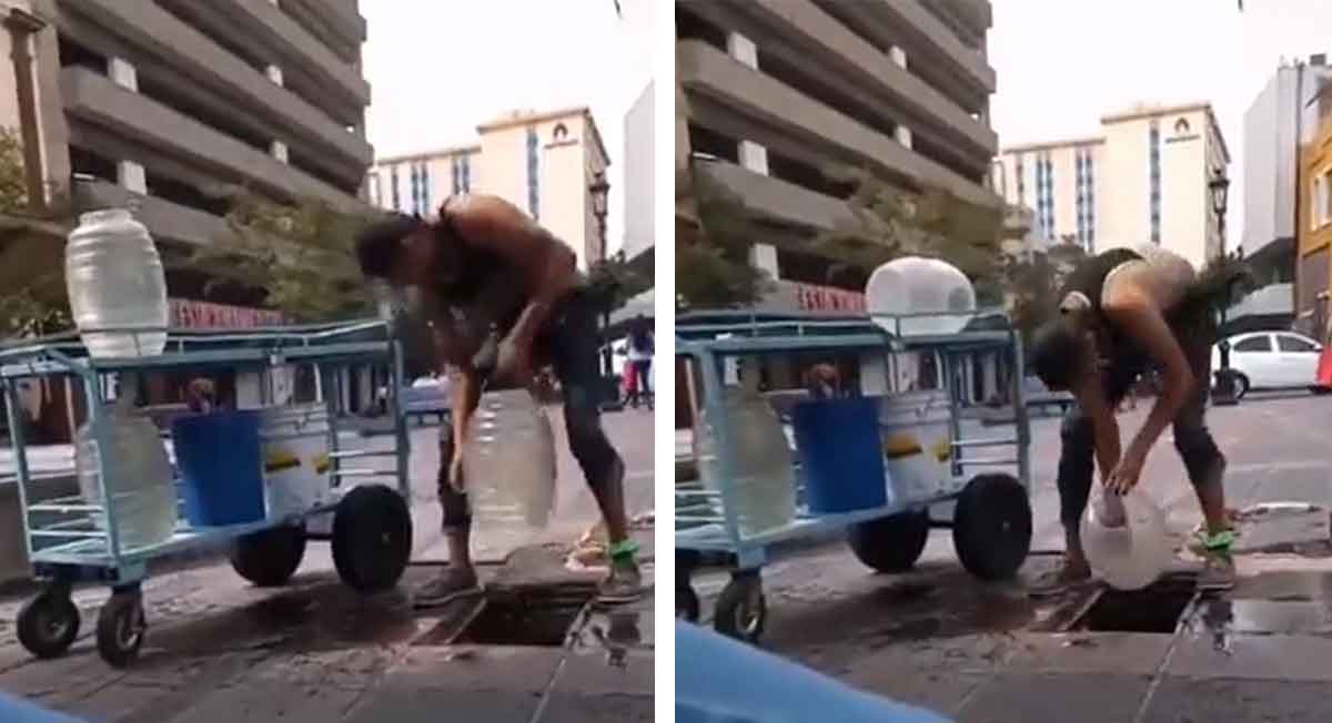 ¿Un raspado o agua fresca güerita? Vendedor saca agua de alcantarilla y se hace viral