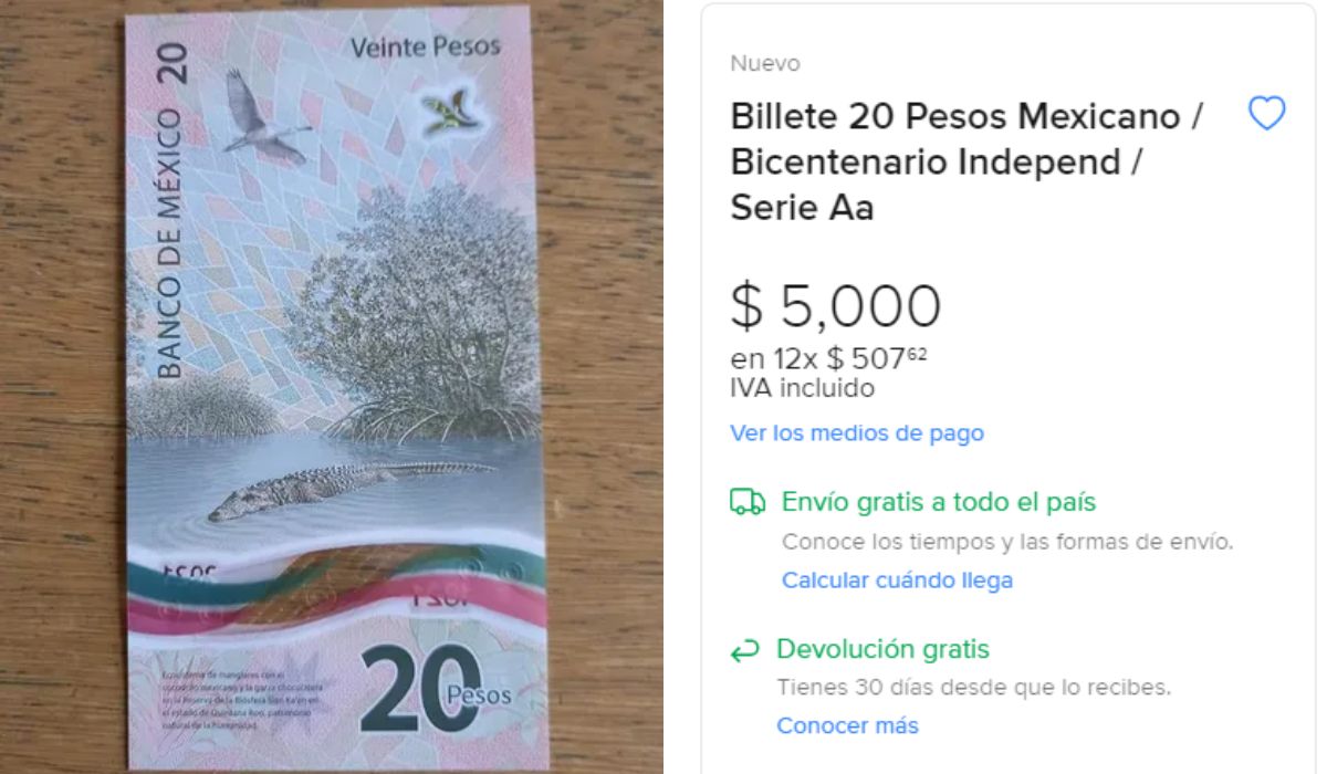 Billete de $20 pesos se vende en $5 mil, ¿Te atreves a comprarlo?e