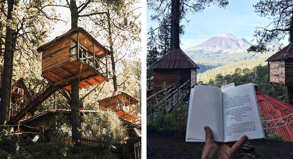 Despierta con increíble vista al Popocatépetl en estas casas del árbol cerca del Edomex y CDMXe