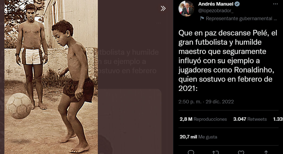 AMLO da el pésame por Pelé con foto de Ronaldinho y desata crí­ticas