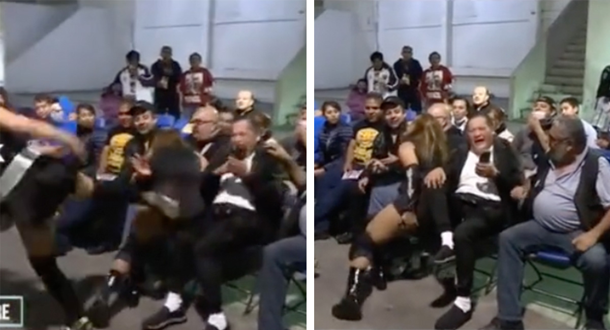 ¡Tómala! Fue a las luchas y se llevó una patada de recuerdo