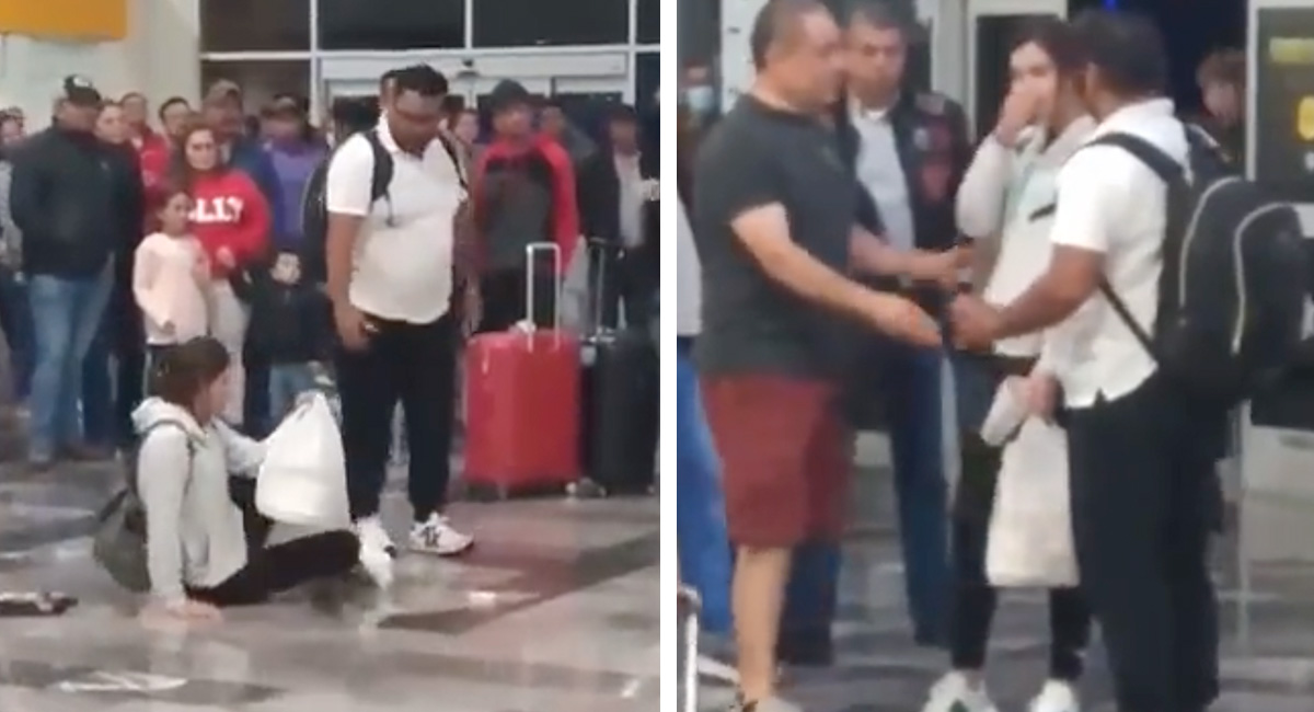 ¡Ájale! Se fue de viaje con su amante y esposa lo recibe en el aeropuerto