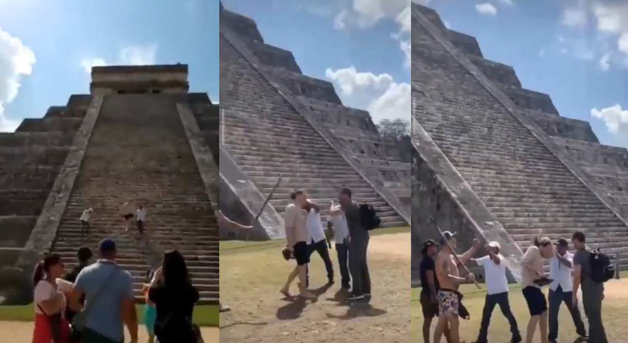 Turista sube a la piramide de Chichén itzá y lo bajan a «palazos»e