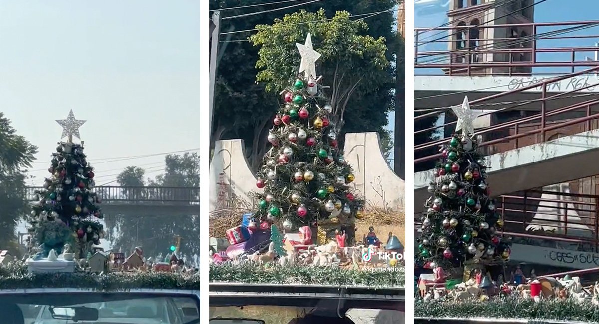 ¡Qué ingenio! Conductor adorna su carro con un arbolito navideño y un nacimiento