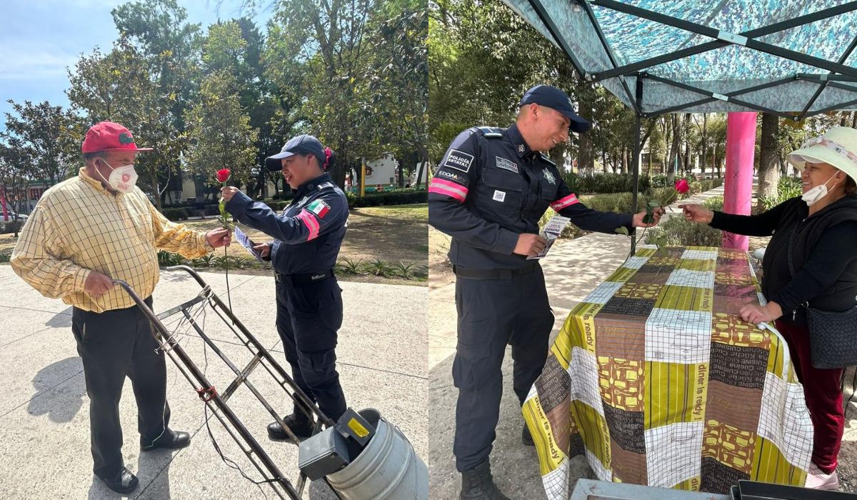 ¿Policí­a del amor?, elementos regalan flores a la gente de Toluca || Fotos