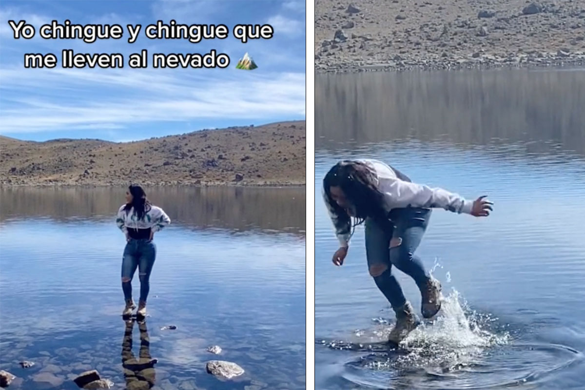 ¡Modélame así­ con tu mejor, pose, pose! TikToker va al Nevado de Toluca y se hace viral por caerse